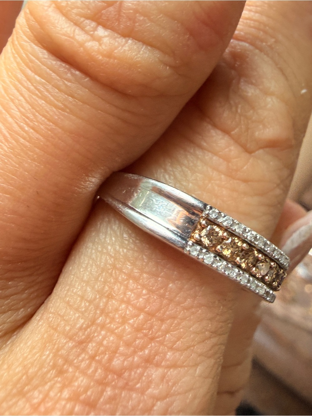 Champagne & White Diamond-Accent Pavé Band Mens or Women’s Ring Sz10 - Picture 14 of 16